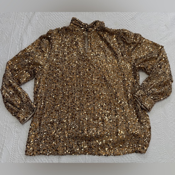 ANN TAYLOR Women's XL Gold Sequin Mock Neck Blouse - Picture 4 of 9